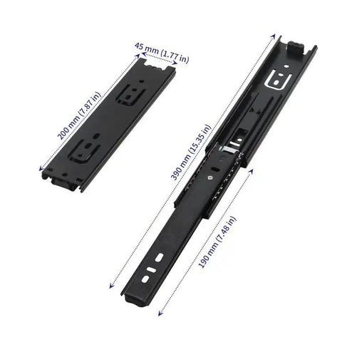 Six Pack 8 Inch Full Extension Drawer Slides In Black Telescopic Steel Ball Bearing Rails With Screws For Cabinets And Drawers Side