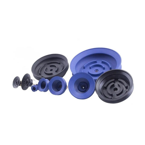 Heavy Duty Industrial Vacuum Suction Cup Set With Silicone And Nitrile Rubber Grippers In 15 To 125 Mm Diameters, various sizes displayed.