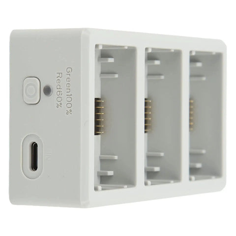 Side view of Three Port Drone Battery Charger Hub For Mini 3 Pro showing USB port and charge indicators.