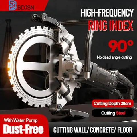 Heavy Duty Electric Concrete Ring Saw 5200W Handheld Cutting Tool With Built In Water Pump showing cutting wheel and handle.