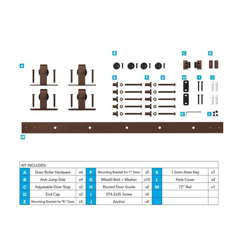72 Inch Mini Barn Door Hardware Kit For Double Cabinet Doors Top Mount Design Oil Rubbed Bronze Finish Includes Trimmable Rail