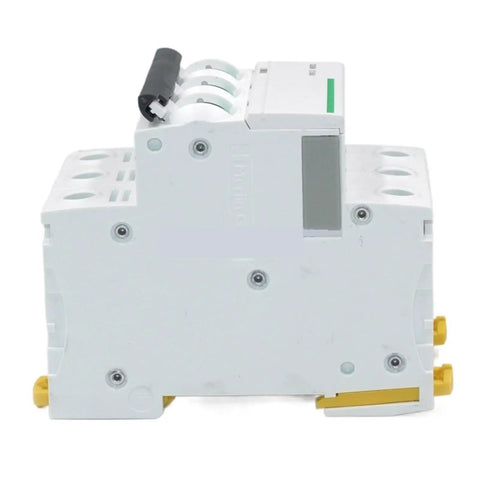 Pro Level Rock Solid Three Pole Fifty Amp Mini Circuit Breaker With Type D Curve and Heavy Hitter Industrial Switchgear side view.