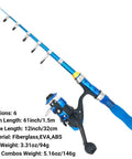 Blue Kids Fishing Rod Set 1.5M Telescopic Pole With Reel, Line And Tackle Kit shown with sections at open length