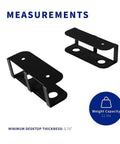 Measurements of the heavy duty under desk laptop holder showing weight capacity of 11 lbs for a boss level workspace setup.