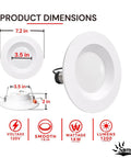 Samsion Smooth Reflector Trim Retrofit Kit, 6 Inch Dimmable LED 5CCT 2700K 3000K 3500K 4000K 5000K Downlight Recessed Lighting product dimensions image, showing size details.