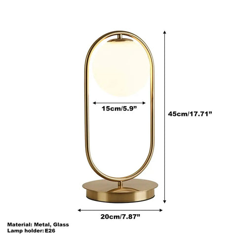 Dope Gold Globe Table Lamp With White Glass Shade For Bedside And Desk Mid Century Modern Style Metal Construction