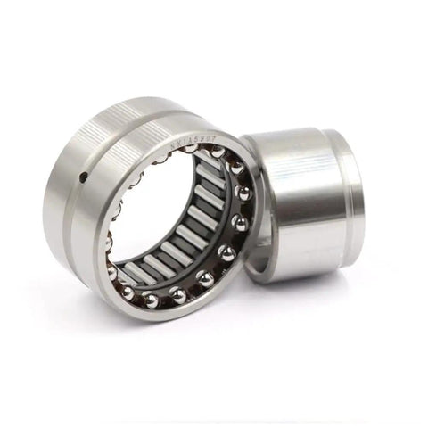 Top Shelf Heavy Duty Needle Roller Bearing NKIB5908 40X62X34mm shown from an angle, steel construction for high torque applications.