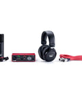 Scarlett Solo Studio 3rd Gen USB Audio Interface Bundle With Condenser Microphone And Headphones displayed with red XLR cable