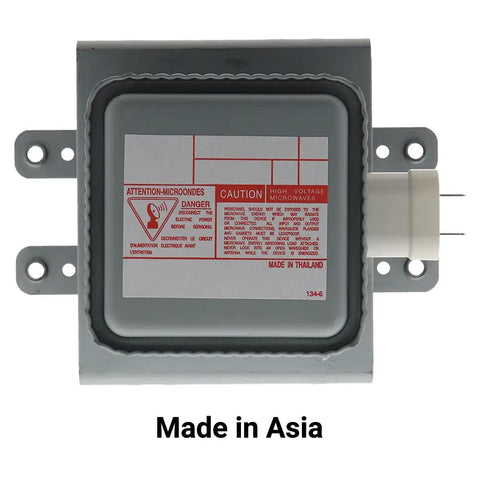 Microwave Magnetron Replacement Part 10QBP0231 with caution label, fits most microwave models, made in Asia.