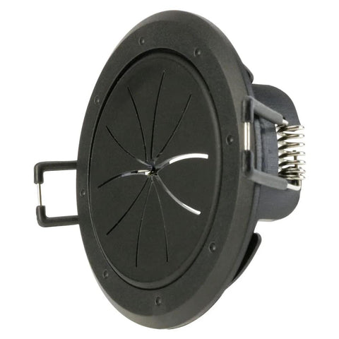 Side view of round black Construct Pro spring-lock cable pass-through port, 2-inch inner diameter