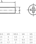 Top Tier Brass Self Tapping Screws With Classic Phillips Round Head Design dimensions diagram and specifications table
