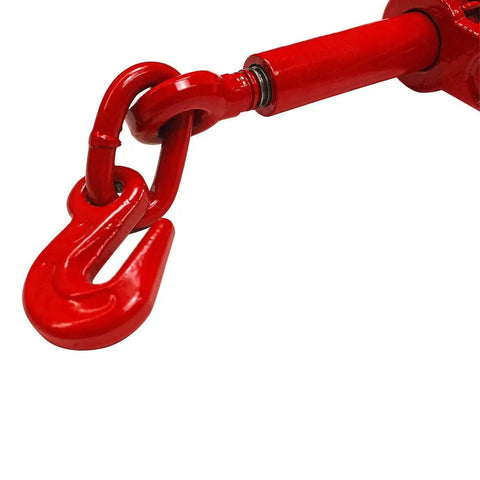 Close-up of red binder hook for 5/16 Inch Grade 70 Chain And Load Binder Kit 4700 Lbs Safe Working Load 2 Pack