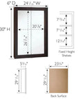 Diagram of Espresso Medicine Cabinet With Mirrored Doors 24 Inch Wide Wall Mount Bathroom Cabinet Durable Frame dimensions and shelves.