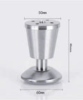 8 Piece Adjustable Stainless Steel Sofa Legs Replacement Set with Threaded Precision Leveling Feet, metal leg with measurements.