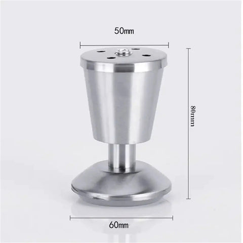 8 Piece Adjustable Stainless Steel Sofa Legs Replacement Set with Threaded Precision Leveling Feet, metal leg with measurements.