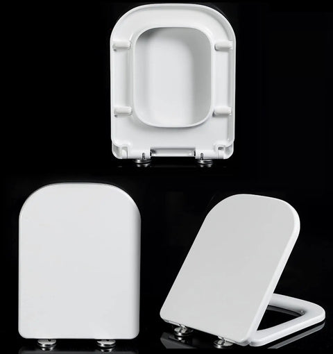 Zero Drama Soft Close Toilet Seat White Square Shape, slow closing lid, durable anti-scratch resin, flexible mounting holes.