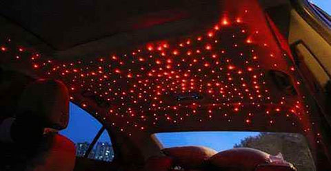 Red LED star ceiling effect using End Glow Fiber Optic Cable 200 Pcs 0.75mm 2m PMMA Plastic For LED Star Ceiling Sky Light Kit Without Light Source Included.