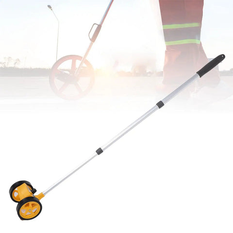 Glaeptio Dual 4in Rolling Measuring Wheel Accurate Distance Tool 0 to featuring a yellow wheel and aluminum handle for easy distance measurement.