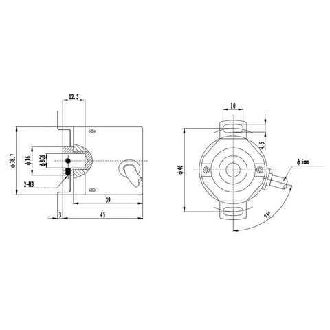 Technical drawing of Tough As Nails Rotary Encoder With Hollow Shaft And Three Phase Output 5V And 24V Power Ready High Precision Sensor