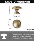 Set Of 12 Modern Champagne Bronze Cabinet Knobs With Wheatear Border, size and dimensions diagram.