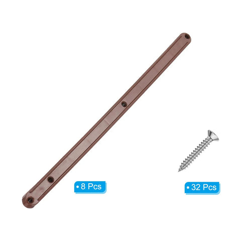 Top Shelf 12 Inch Side Mounted Plastic Drawer Slides With Mounting Screws Smooth Glide Cabinet Guide Rails Brown 8 Piece Kit showing one guide rail and a screw.