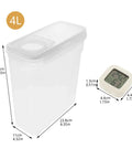 4L Filament Dryer Box for 3D Printer Spools with dimensions shown and digital humidity temperature monitor