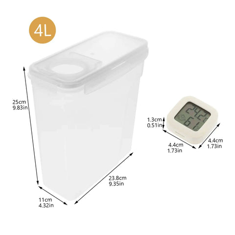 4L Filament Dryer Box for 3D Printer Spools with dimensions shown and digital humidity temperature monitor