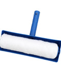 Heavy Duty 10 Inch Paint Roller With Integrated Spatter Shield For Ceilings And Walls Easy Roll Zero Drip No Mess Straight Up Professional Grade, blue handle and fuzzy roller.