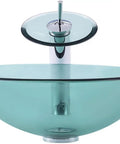 UMJIGF Tempered Glass Vessel Sink with Faucet and Drain Combo for Modern Bathroom Countertops, aqua glass bowl design.