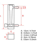 Diagram of Oxygen Air Gas Flow Meter With Control Valve 1-10 LPM, showing dimensions and hose barb connection points.