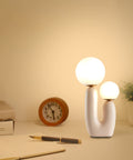 Double-Headed Nordic Modern Table Lamp With Plant Art on nightstand, warm glow, plug in with switch, dope decor bedroom study living room