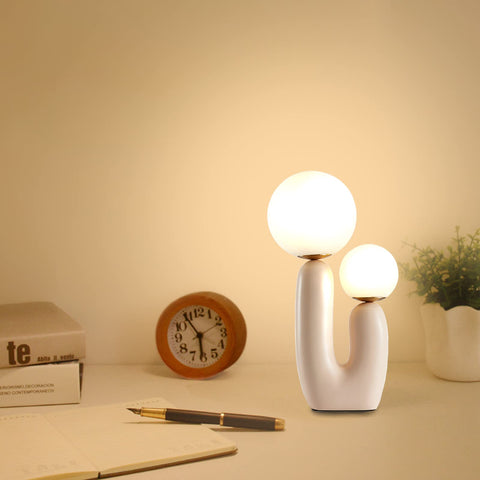 Double-Headed Nordic Modern Table Lamp With Plant Art on nightstand, warm glow, plug in with switch, dope decor bedroom study living room