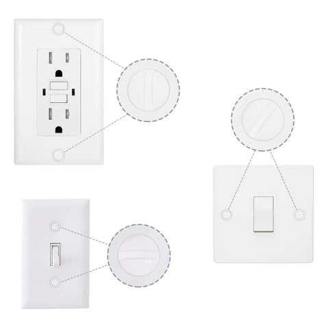 Wall Plate Screws Kit 100 Pcs White Outlet And Switch Plate Screws with 6 32 Thread for electrical covers shown on installed plates