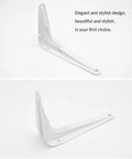 Rock Solid White Wall Mount Shelf Brackets Heavy Duty L Angle Furniture Supports rust resistant metal hardware shown from two angles.