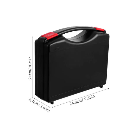 Go Anywhere Heavy Duty Plastic Tool Box Featuring Hella Spacious Compartments With Secure Snap Latches Plus Badass Job Site Organizer And Comfort Carry Handle, side view with measurements.