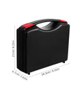 No Fuss Plastic Tool Box Organizer With Sturdy Carry Handle For Nuts Bolts And Fasteners Portable Parts Caddy shown in black, compact design with measurements.