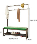 Straight Up Solid Four In One Coat Rack And Shoe Bench Storage Center With Heavy Duty Mdf Frame And Reinforced Hanging Rod, featuring a green sponge seat.