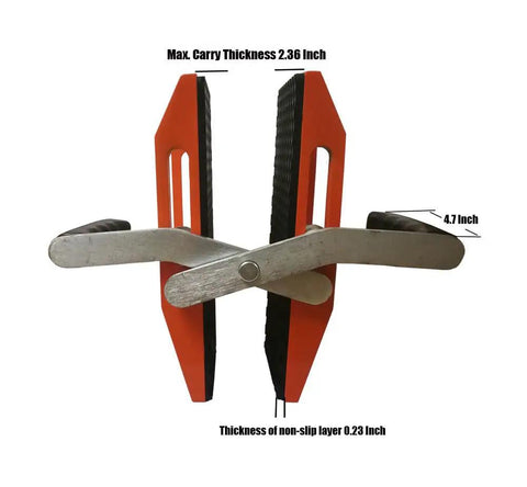 2 Pack Beefy Double Handed Granite Stone Panel Lifting Clamps With Rubber-Lined Jaws, 2.36 Inch Capacity, shown in side view 