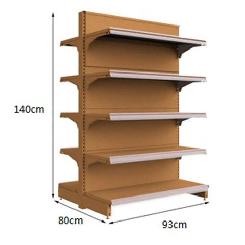Rock Solid Five Tier Storage Shelves Double Sided Adjustable Metal Shelving Unit with dimensions 140cm height, 80cm width, and 93cm depth.