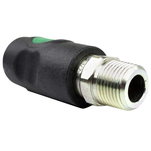 High Flow Safety Air Coupler One Half Inch MNPT with Non-Marring Composite Body, ESI 071253, angled side view