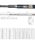 Diagram of three fold full extension drawer slides with push to open beefy ball bearing runners side mount rails 350mm