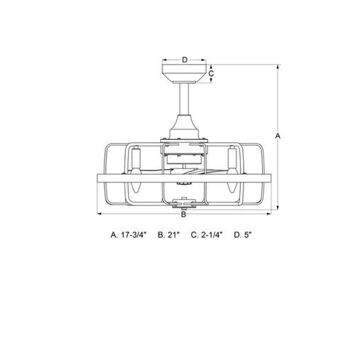 HomeStock Modern Industrial 21-Inch Ceiling Fan with Dimmable Light Kit and Remote Control for Small Rooms technical drawing