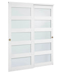 Space Saving Sliding Closet Doors Kit For 60 Inch Opening, 31 Inch Panels, 80 Inch High Frosted Glass 5 Lite Double Doors shown