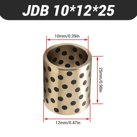 Ten Pack Brass Sleeve Bearings 10mm Bore 12mm OD 25mm Length Oilless Self Lubricating Graphite Bushings shown with dimensions.