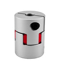 Aluminum Alloy Plum Flexible Shaft Coupling For CNC Machines And Servo Motors 9mm To 12mm Motor Connector Diameter Thirty Millimeters Length Forty Millimeters Zero Backlash Oil Resistant Vibration Dampening And Secure Clamping, silver with red insert