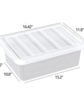 Two Pack 14 Quart Stackable Plastic Storage Bins With Lids For Shoes And Crafts Organization On Closet Shelves In The Garage