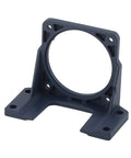 Black plastic motor mounting bracket with circular bore for 40-120W DC/stepper motor, fixed base.