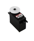 HS-625MG Heavy Duty Competition Servo compact black casing with round white gear on top angle view