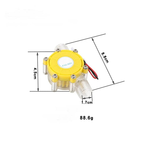 Front view of Mini Micro Hydro Water Flow Generator Kit 80V 12V 5V 10W Turbine for Small Rivers and Streams, Durable Marine Grade Build, Yellow.