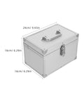 Heavy Duty Kickass Portable Aluminum Toolbox Featuring Reinforced Double Layer Storage And Secure Locks Designed Tough For Engineering Fieldwork And Jewelry Cases, silver aluminum box with dimensions labeled.